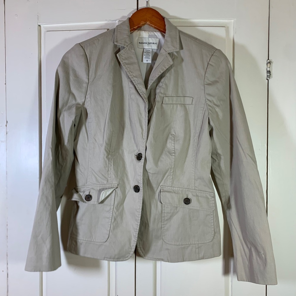 Banana Republic Womens Khaki Tan Stretch Cotton 2-Button Blazer Jacket Size 8